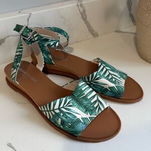 Kenneth Cole Ecticole tropical palm leaf print strappy low-heel sandals